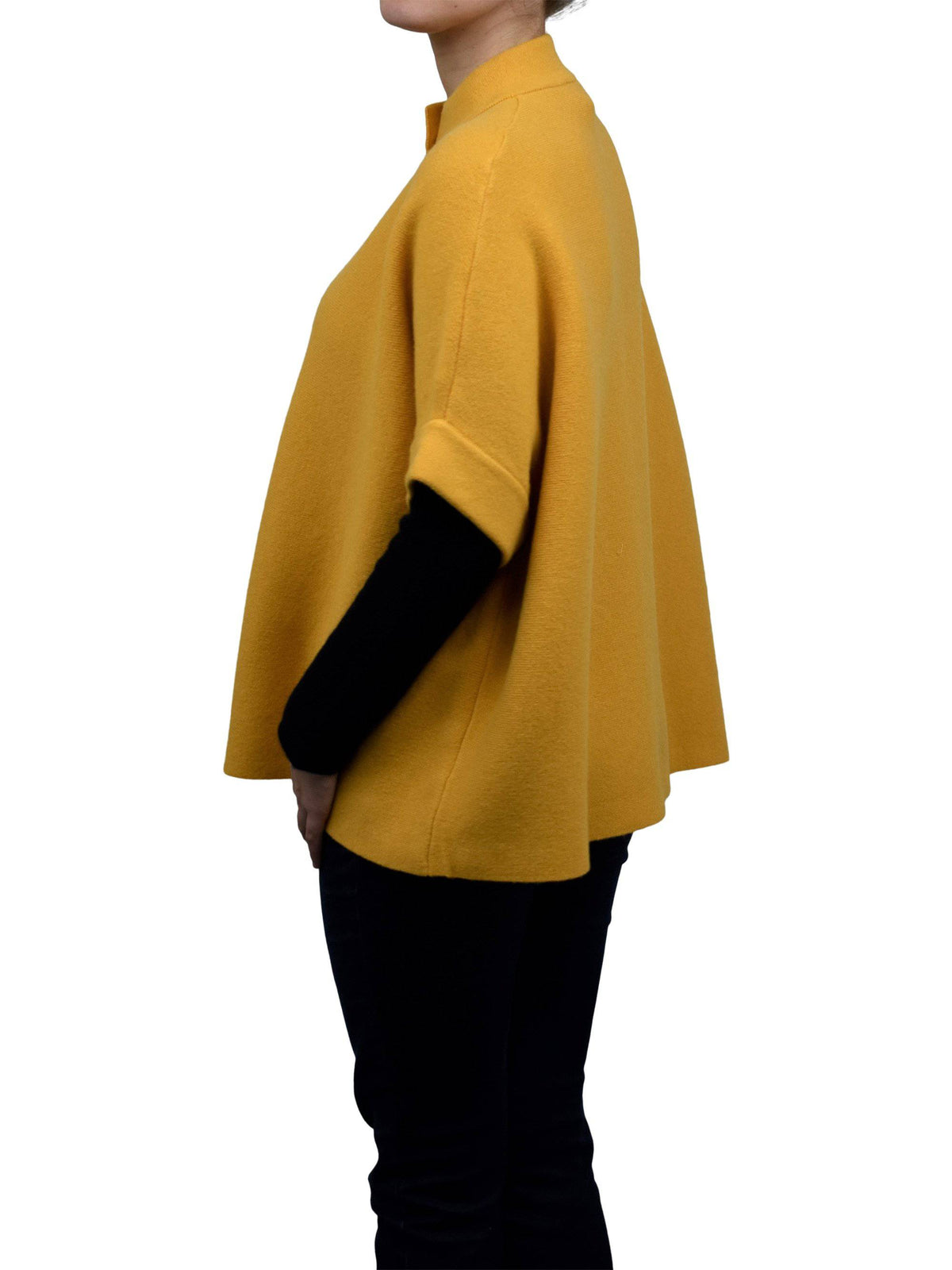 Cashmere blend cape with two front buttons, colour Yellow, view 3 | Dalle Piane Cashmere