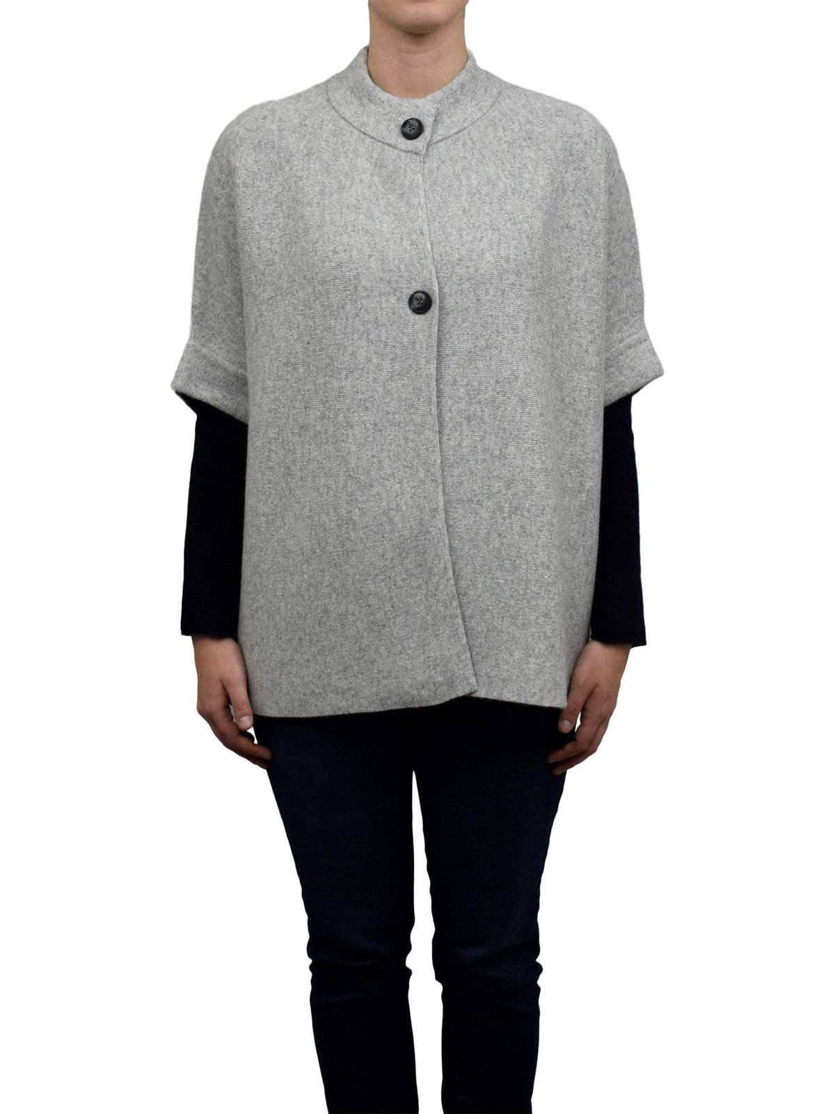 Cashmere blend cape with two front buttons, colour Grey | Dalle Piane Cashmere