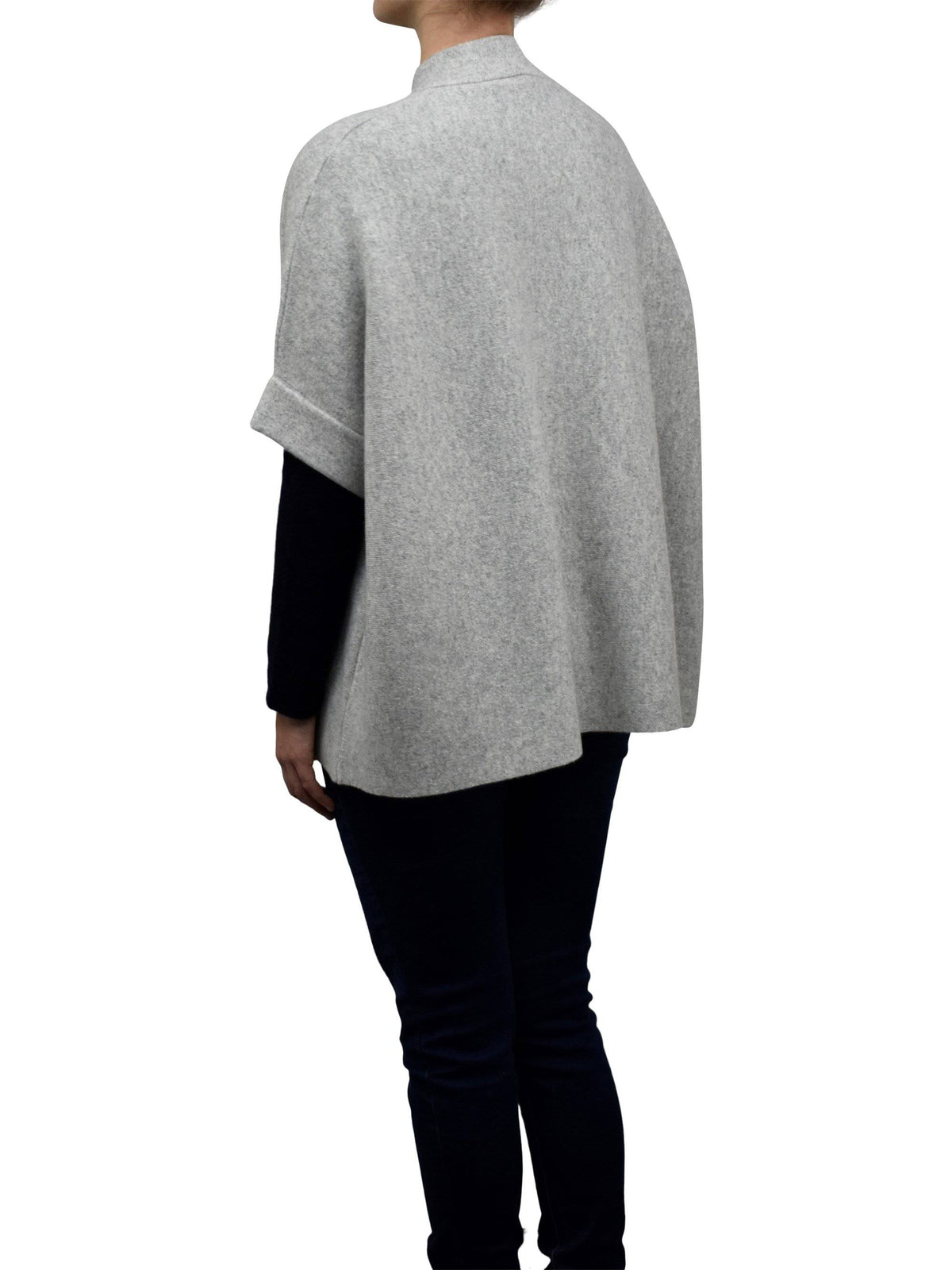 Cashmere blend cape with two front buttons, colour Grey, view 3 | Dalle Piane Cashmere