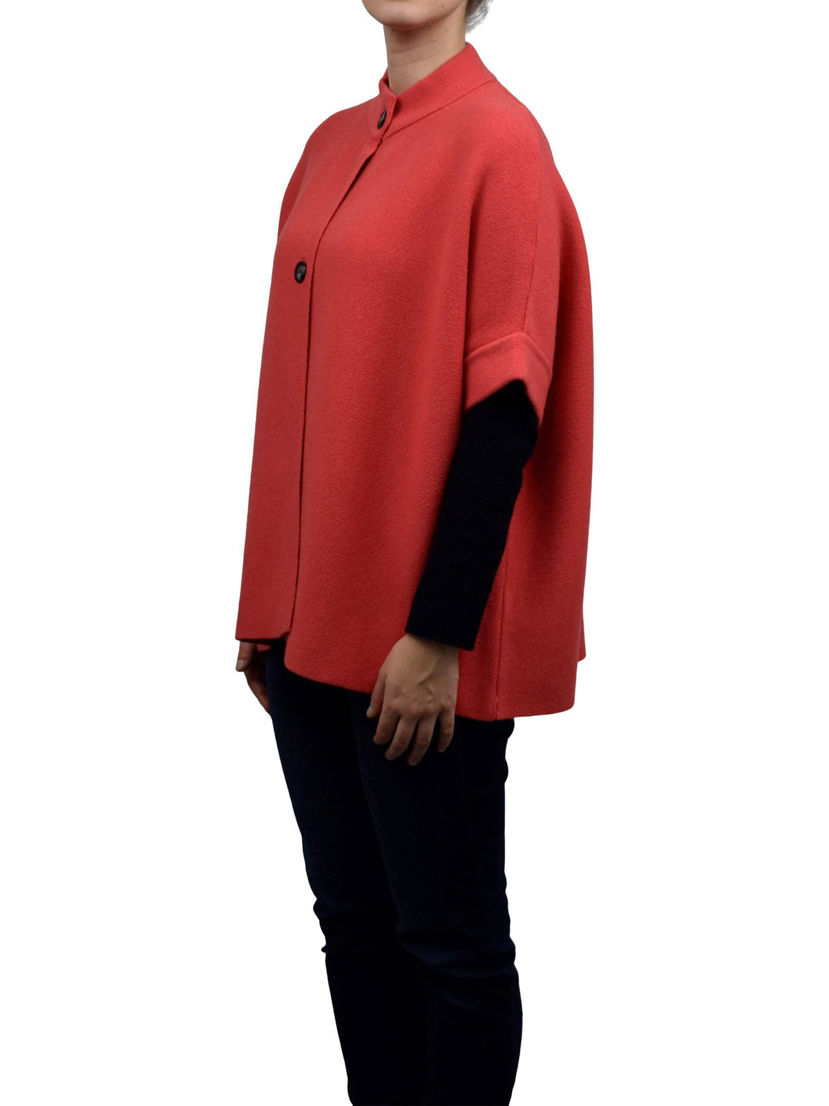 Cashmere blend cape with two front buttons, colour Orange | Dalle Piane Cashmere