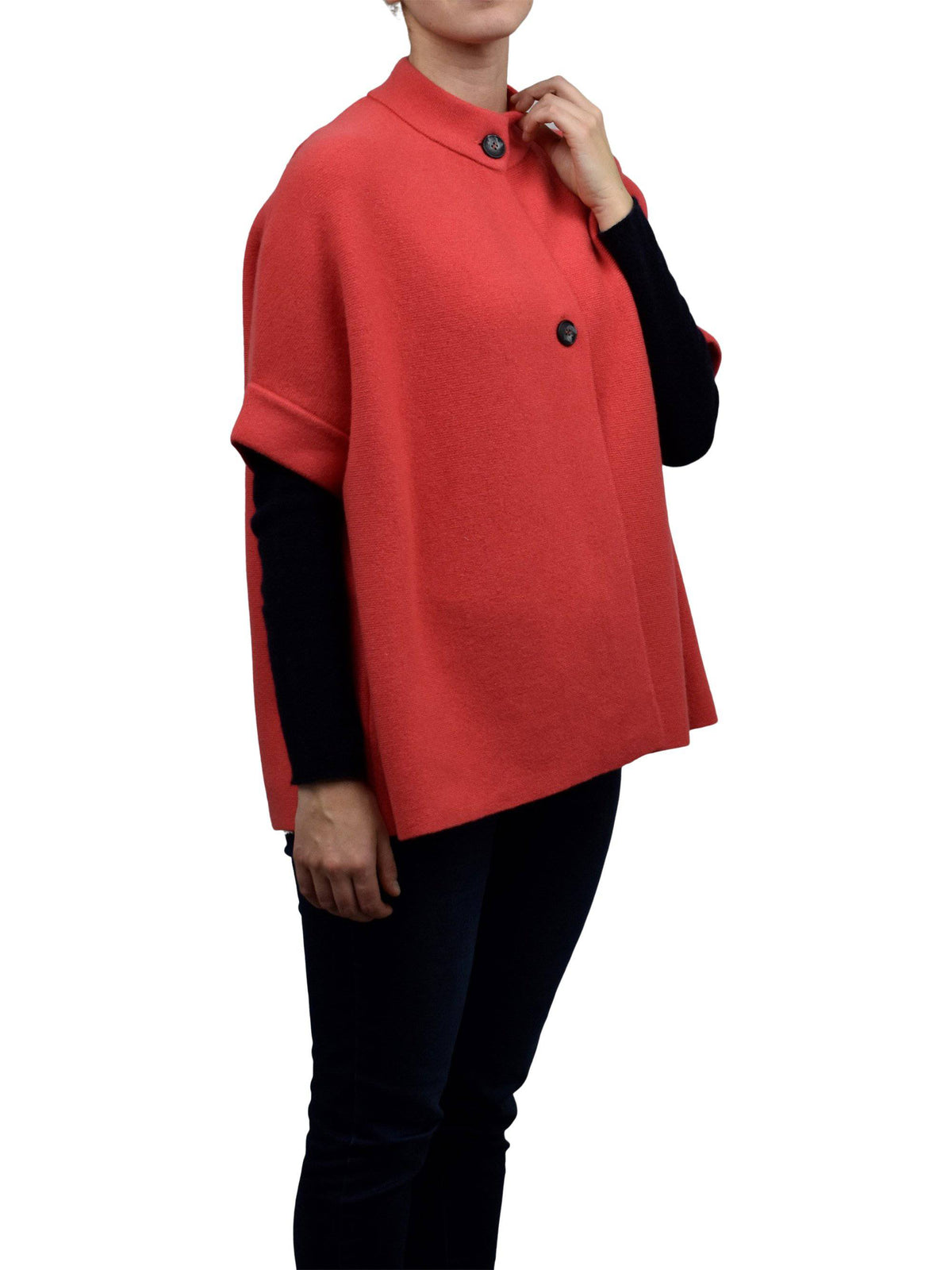 Cashmere blend cape with two front buttons, colour Orange, view 3 | Dalle Piane Cashmere